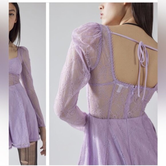 Urban Outfitters | Leah Lace Semi Sheer Romper New Small Lilac Lavender Purple - Picture 6 of 10